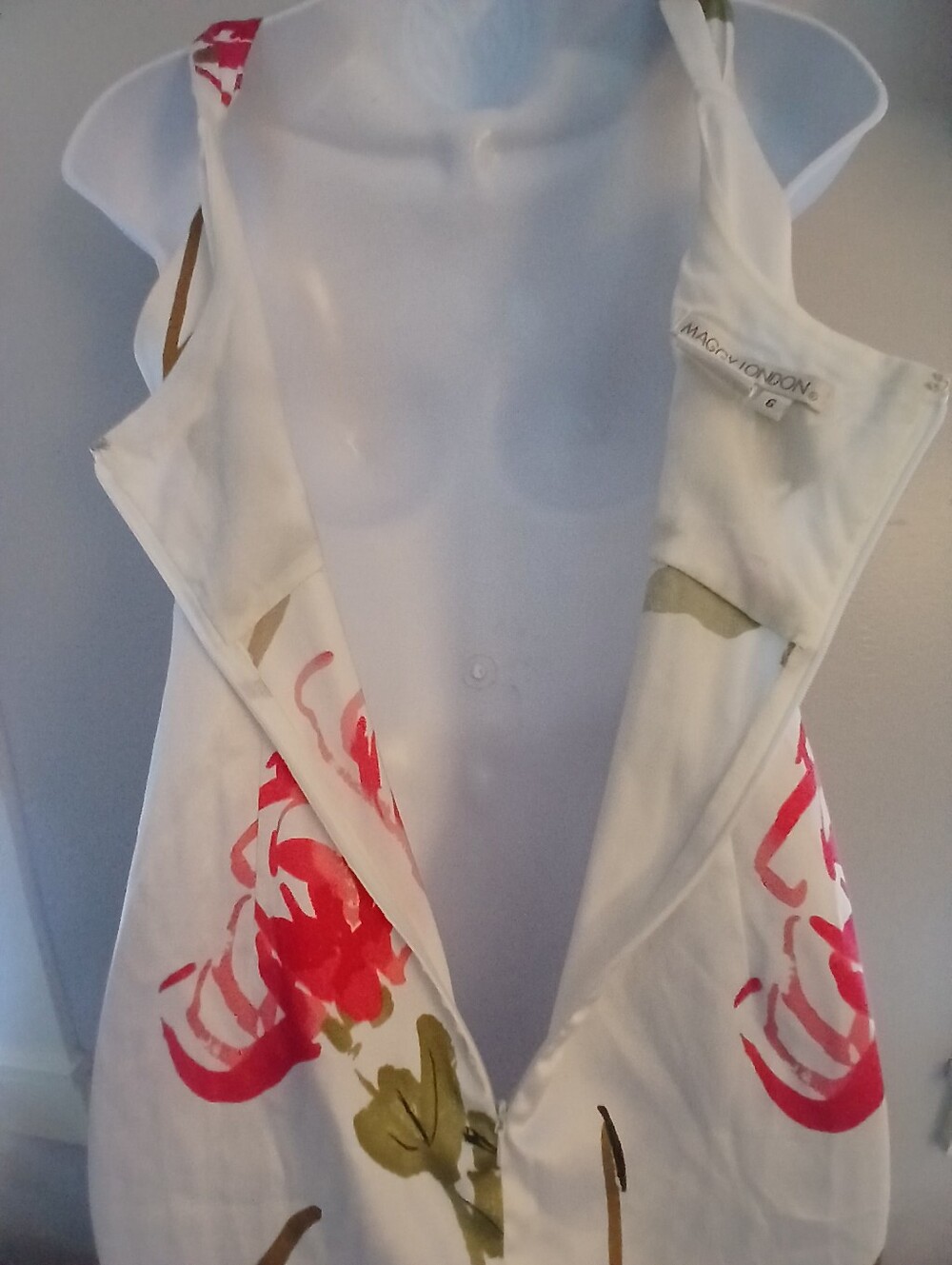 Maggy London White Pink Floral Midi Dress Back ZIip Sz 6 - Picture 5 of 9